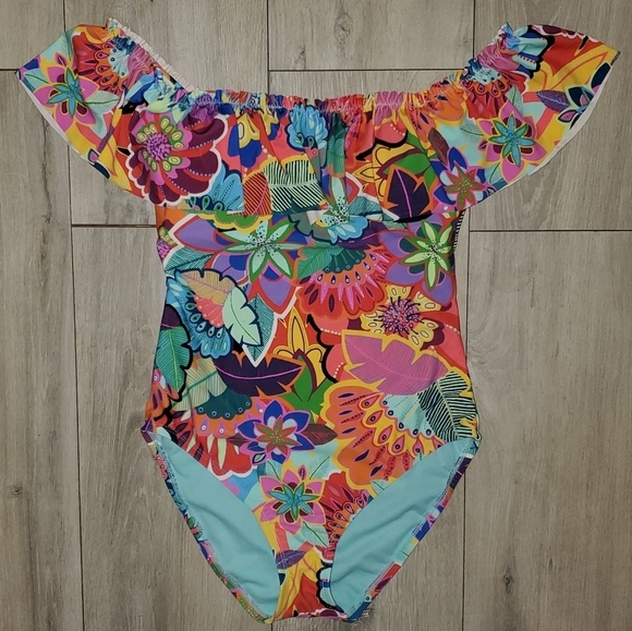 Bleu Rod Beattie Make It Pop off the shoulder Sz 6 ruffle swimsuit - Picture 7 of 15